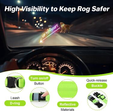 Світлодіодна нашийник для собак Feycig з USB-зарядкою - водонепроникний, регульований, 3 режими, для малих, середніх та великих собак (світло-зелений, L(48-60см))