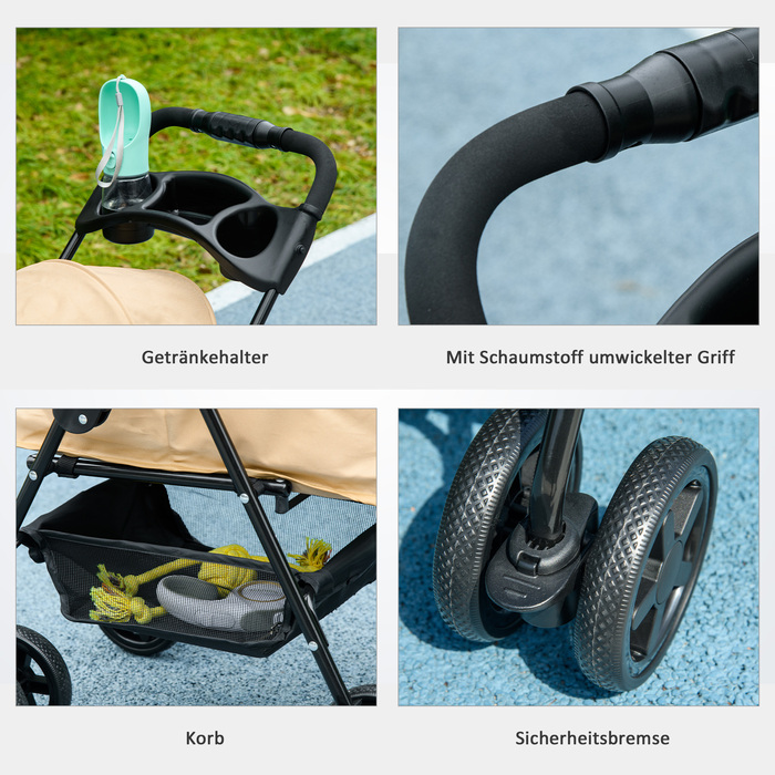 PawHut Dog Cart Dog Buggy Folding Function Коляска для маленьких собак Кішки Візок для домашніх тварин Oxford Khaki 67x45x96см