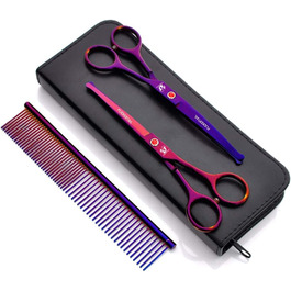 Набір професійних ножиць для грумінгу домашніх тварин 6,5 дюймів, нержавіюча сталь, прямі та вигнуті ножиці, безпечні закруглені кінчики