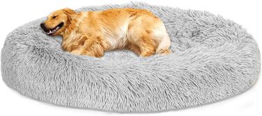 Кругле ліжко для собак Loir Fluffy, 70 см, сірий, м'яке плюшеве, для глибокого сну, легко миється
