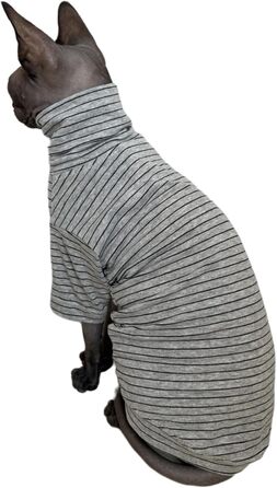 Футболка для котів Sphynx, бавовна, смугаста, з рукавами, для безшерстих порід (жовта, M)
