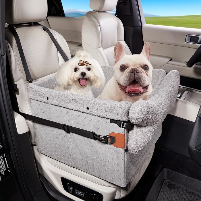 Автокрісло для собак - велике, чорне/сіре, з кишенями та поворотком, для собак середніх та великих порід