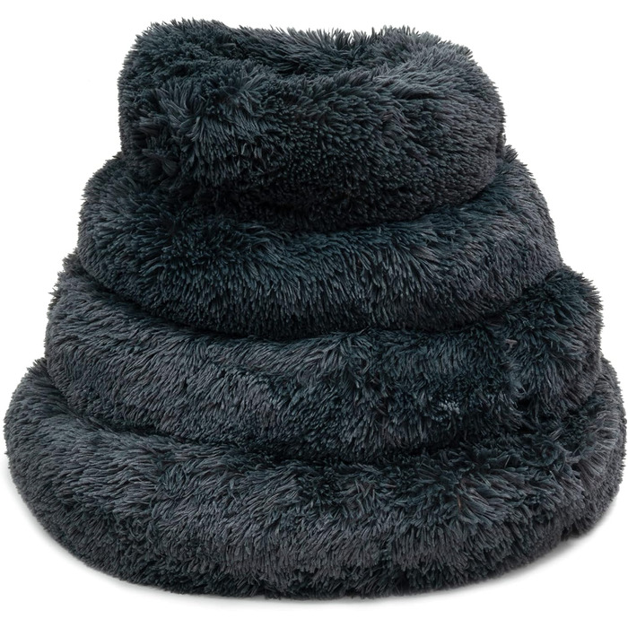 Кругле плюшеве ліжко-пончик Fur & Bone для котів та собак, самонагрівальне, 70 см, темно-сірий