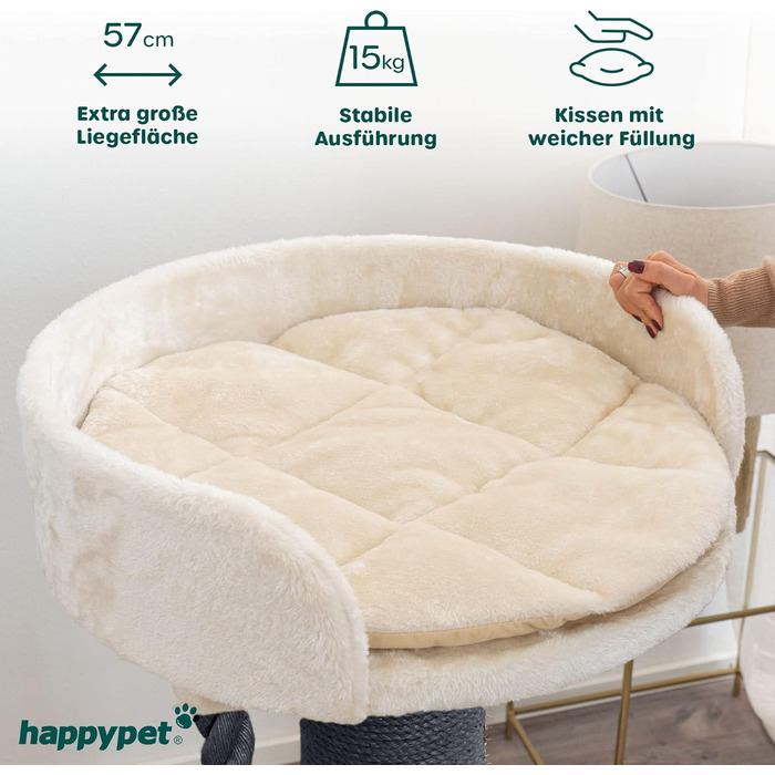 Дряпак для котів HAPPYPET 'Balu' 100 см, преміум, стабільний, для великих порід (Мейн-кун, регдол), товсті стовпи 18 см, натуральний сизаль, сірий-бежевий
