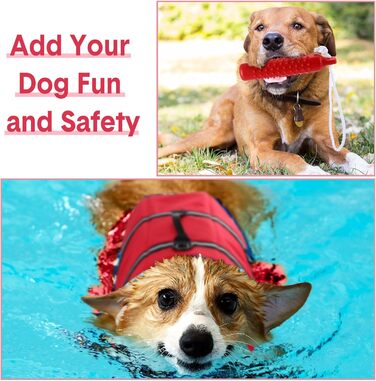Регульований жилет для плавання собак з світловідбиваючими смугами, жилет для плавання собак з високою плавучістю та рятувальним ручкою, жилет для плавання собак, рятувальний жилет з повідком та іграшкою для собак