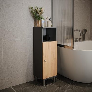 Пенал для ванної Vicco Fynn, антрацит/дуб золото, 30x95 см