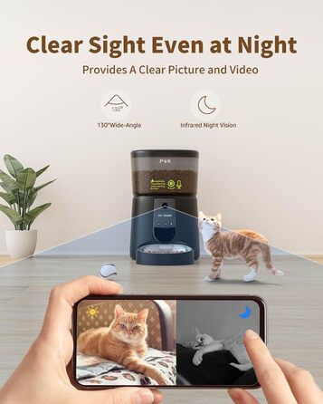 Автоматична годівниця для котів Puppy Kitty з Wi-Fi, керування через додаток, відео та аудіо, нержавіюча миска, до 8 годувань на день