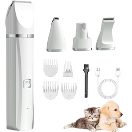 Електричний набір для грумінгу домашніх тварин Tickle Paw 4 в 1: тример, машинка для стрижки, пилка для нігтів. Підходить для котів та собак. Тиха машинка, професійний триммер, перезаряджається. Колір: зелений/білий