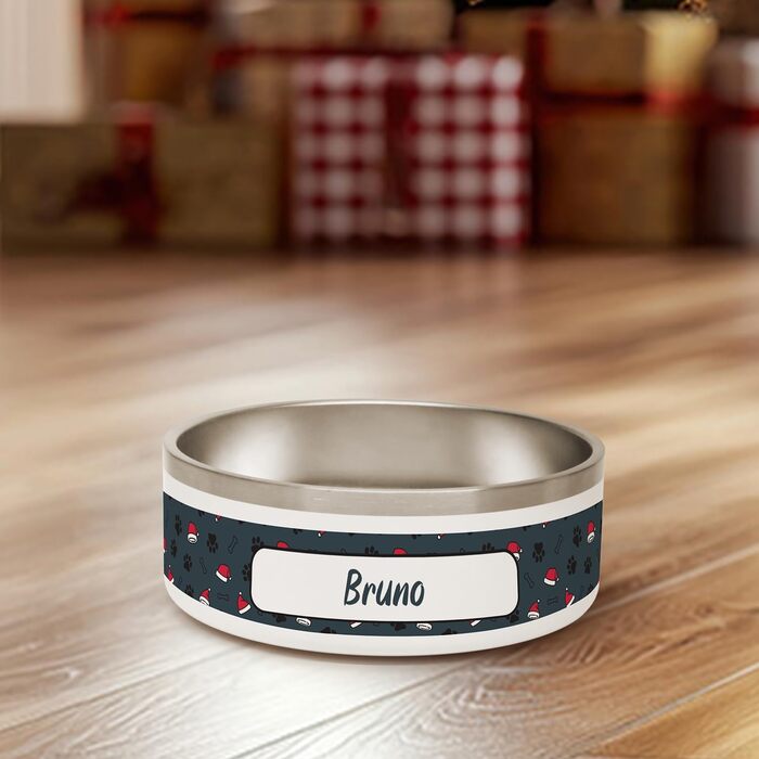 PICANOVA Набір миски та контейнера для ласощів для собак з іменем - Персоналізований набір у різдвяному дизайні. Керамічний набір миски та контейнера для ласощів як подарунок для власників домашніх тварин. Дизайн Candy Bones (набір Санта-шапок)