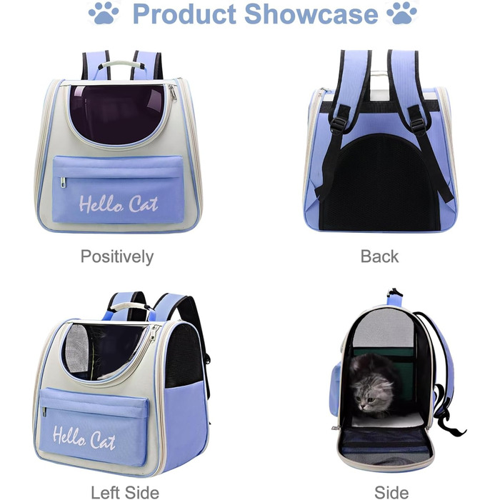 Рюкзак для тварин Surmounty з сітчастим вікном, складний, для котів та собак, з мискою для їжі та води, водонепроникний, до 15 кг (Блакитний)