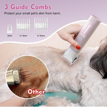 Машина для стрижки собак та котів Hoofun 4-в-1, бездротова, водонепроникна IPX7, професійна, з 4 насадками, для собак, котів, кроликів (рожева)