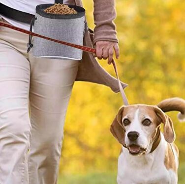 Сумка для тренувань з ласощами для собак, цуценят, сірого кольору. Містка сумка для прогулянок та збору екскрементів.