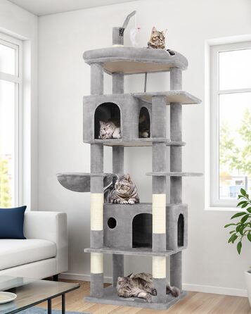 Комплекс для котів Globlazer Kratzbaum 188 см з 2 будиночками, платформами, кошиком та іграшками - світло-сірий