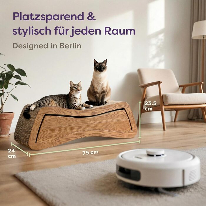 Кігтеточка для котів 3 в 1 XXL, 75 см – Міцна картонна поверхня для догляду за кігтями – До 2 років використання – Економія місця – Захист диванів та меблів (Mountain) (Коричнева)