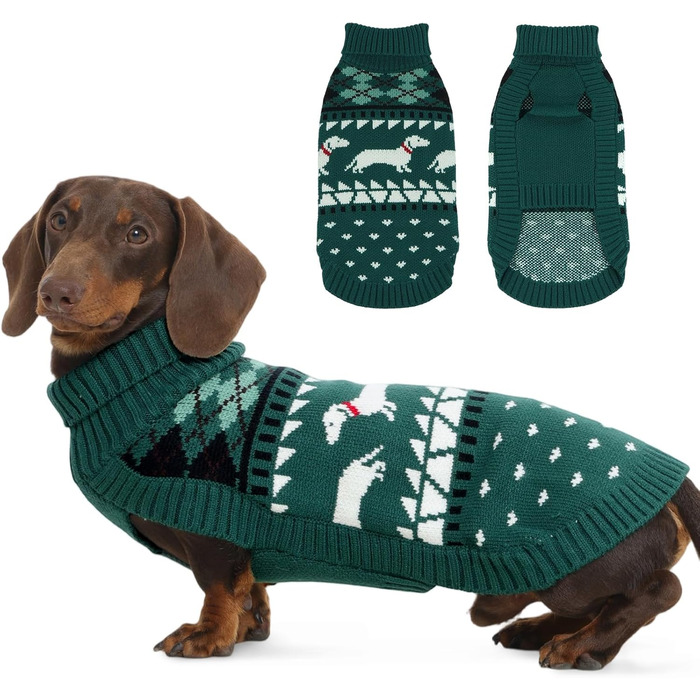 Теплий зимовий пуловер для собак з принтом такси, зручний комір, підходить для будь-якої породи, м'який, для святкування Нового року та днів народжень (XS, Зелений)