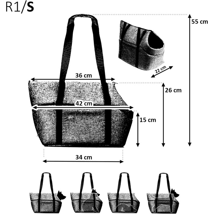 Сумочка для собак BOUTIQUE ZOO, переноска для цуценят - сіра, S (до 5 кг), L 34 x 22 x 26 см