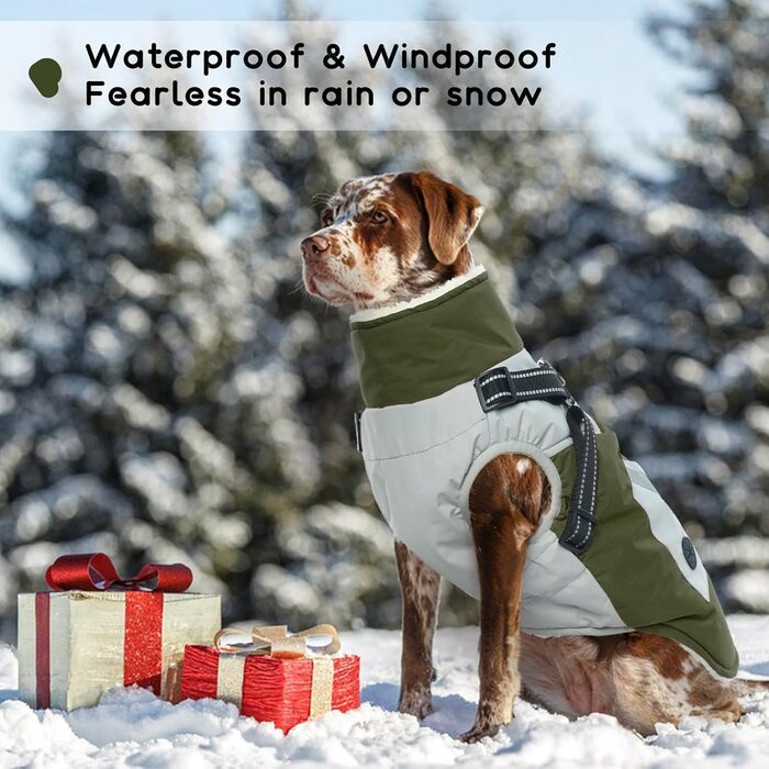 Тепла флісова куртка для собак великих порід, зимова водонепроникна куртка для собак, теплий одяг для собак, військово-зелений (XL)