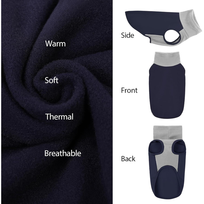 Пуловер для собак з флісу, блакитний - для великих порід, дихаючий та зручний - легко одягається, обхват грудей 55 см