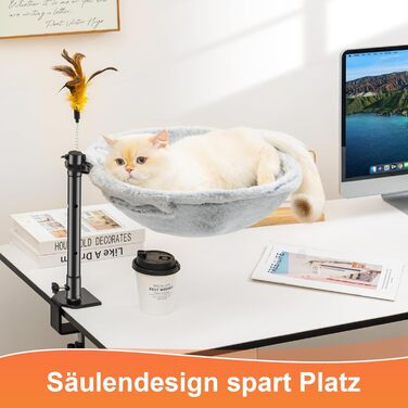 Крісло-гамак для кота Uross на стіл - 360° обертання та регулювання висоти, м'яке, з 2 знімними чохлами, для дому та офісу, цілорічне використання (одношарове, сіре)