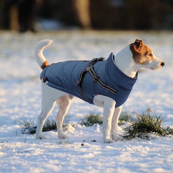 Водонепроникна куртка для собак, тепла зимова, світловідбиваюча, регульована, Marineblau, XL (довжина спини 44 см)