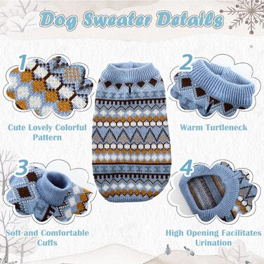 Теплий пуловер для собак середнього розміру Hjumarayan Boho, синій (L). З отвором для шлейки, підходить для Французького бульдога та Лабрадора.