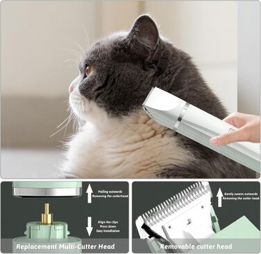 Машина для стрижки собак та котів 4 в 1 з 4 насадками: стрижка, триммінг, шліфування кігтів, видалення посічених кінчиків. Водонепроникна, для догляду за лапами, обличчям, тілом. Зелений/Білий колір