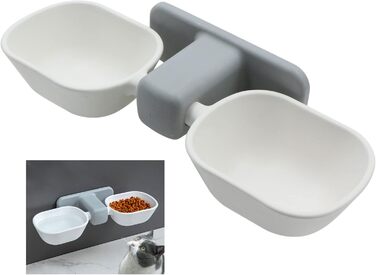 Двічі миска для котів, миски для котів, годівниця для котів на стіну, з піднятим тримачем, зменшує біль у шиї, знімні миски