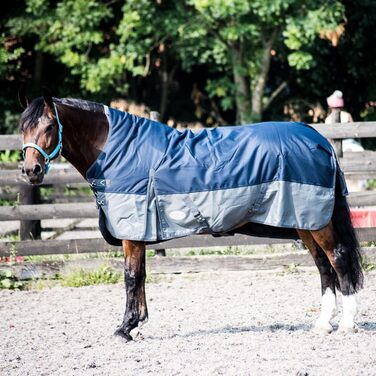 Regendecke eQuitack Winterdecke Turnout 100% Wasserdicht 600D з флісом Highneck, Navy/Grau, 165x165 см