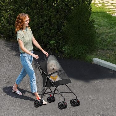 3-в-1 візок для собак: лежанка, переноска, прогулянковий візок. Для собак до 25 кг, чорний. Складаний, з великим ліжком та поворотними колесами 360°