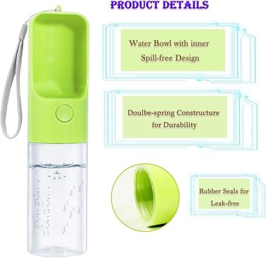 Фляга для собак MICHETT True Love Sofunii, 425 мл, зелена: витривала, BPA-free, для прогулянок