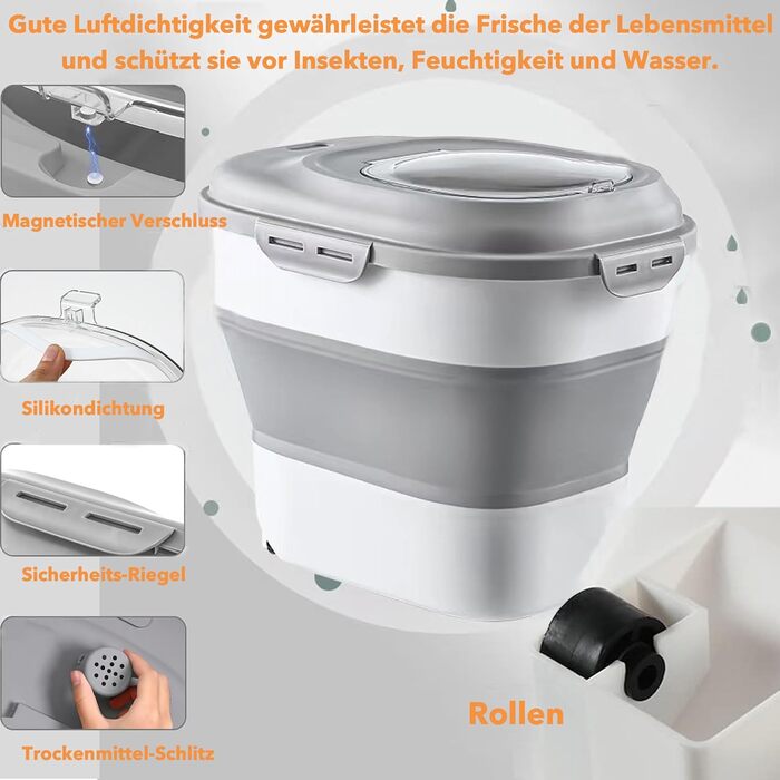 Контейнер для корму для собак та котів, 12-15 кг, з герметичним закриттям та кришкою-відкидним механізмом, на колесах