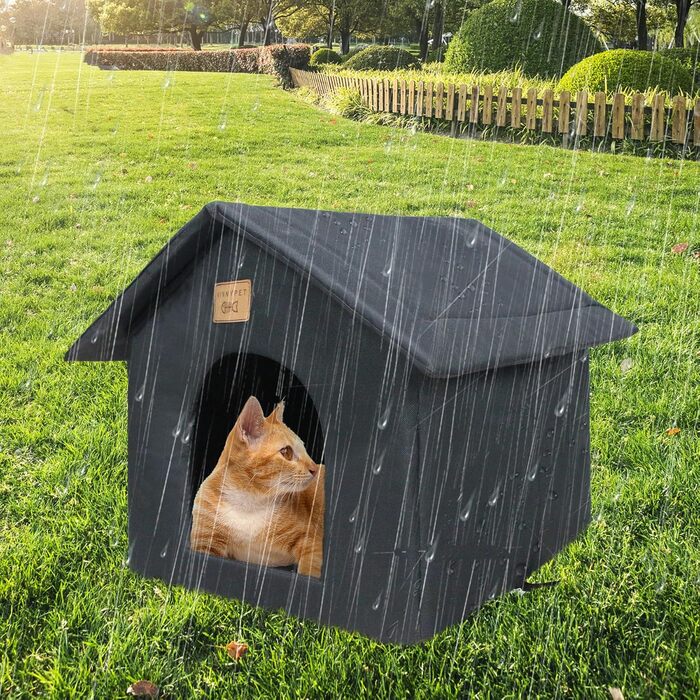 Vinnypet Будиночок для котів і собак вуличний, утеплений, водонепроникний, зимовий, з матрацом, миючийся, для безпритульних тварин, 40x35x40 см, чорний