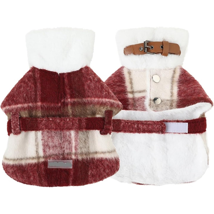 Вовняний теплий зимовий плащ для собак з червоним флісовим підкладкою, розмір L, червоний