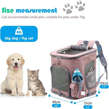 Рюкзак для собак та котів PETCUTE, складаний, з знімним килимком, дихаючий, з регульованими ременями, для подорожей (рожевий)