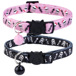 Нашийник для котів та маленьких собак BoomBone Totenkopf з дзвіночком, 2 шт., чорно-білий, нейлон, розмір 17.8-27.9 см