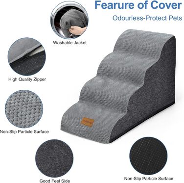 Сходинки для собак широкі 4 сходинки 50 см, з щільного піноматеріалу, для маленьких собак, знімний чохол, неслизьке дно, 51x72x41 см