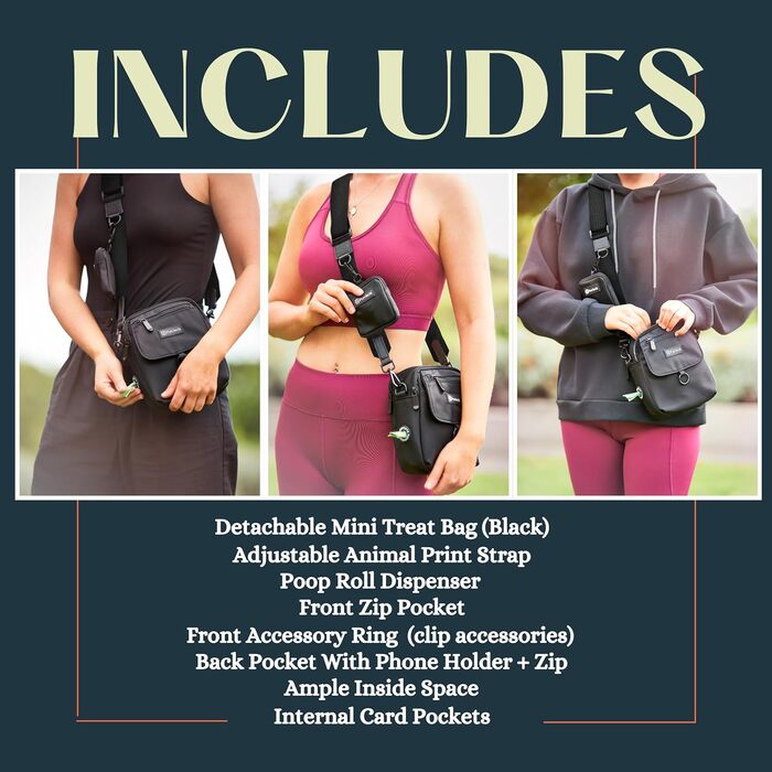 Сумка для собак на прогулянку, унісекс, з міні-пакетом для ласощів, диспенсером для пакетів для екскрементів, регульованим ременем, міцна сумка для ласощів для дресирування собак (чорна)