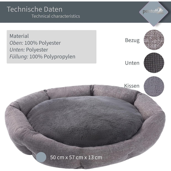 Крісло-ліжко для собак Octagon з знімним та пральним подушками, сірий колір