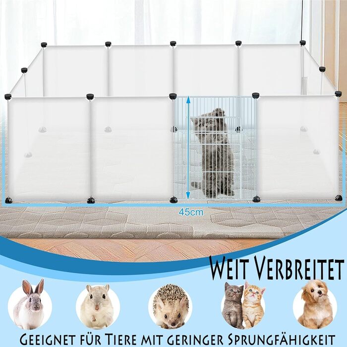 Клітка-вольєр для кроликів та інших дрібних тварин VANCHEMO 145x75x48 см, металева сітка, прозора, без дверей