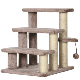 PawHut Cat Stairs Сходи для домашніх тварин для котів та собак 3 сходинки з кігтеточками Play Ball Plush Brown 45x40x48см для більшого комфорту