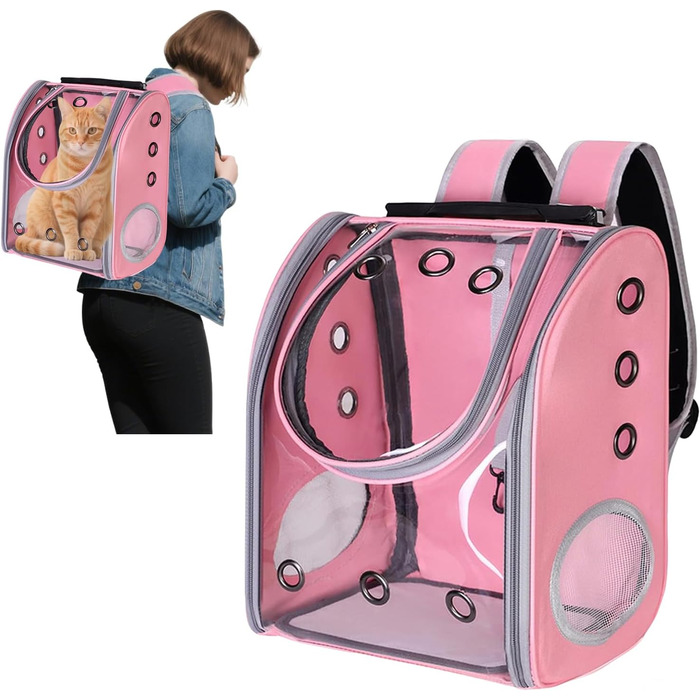 PETCUTE Рюкзак для собак і котів, дихаючий, прозорий, з підкладкою, для подорожей, дозволений авіакомпаніями, рожевий