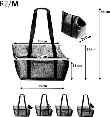 Сумка-переноска для собак та котів, сіра (стьобана), M, до 10 кг, 38 x 28 x 28 см