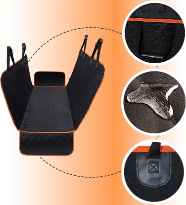 Водонепроникний килимок для собак у машину, захист заднього сидіння, чорний з помаранчевим кантом