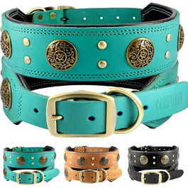 Нашийник для собак середніх порід Comfluxe з екошкіри, 5.1 см, міцний, з металевою застібкою, блакитно-зелений, з дизайном 