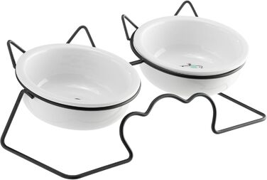 Навіс Keramik Katzennapf mit Metallständer - Erhöhter Katzennapf - Katzennapf Keramik - Katzennapf erhöht - Futterstation Katzen - Spülmaschinen- und Mikrowellensicher Weiß/Grün (Schwarz/Weiß)