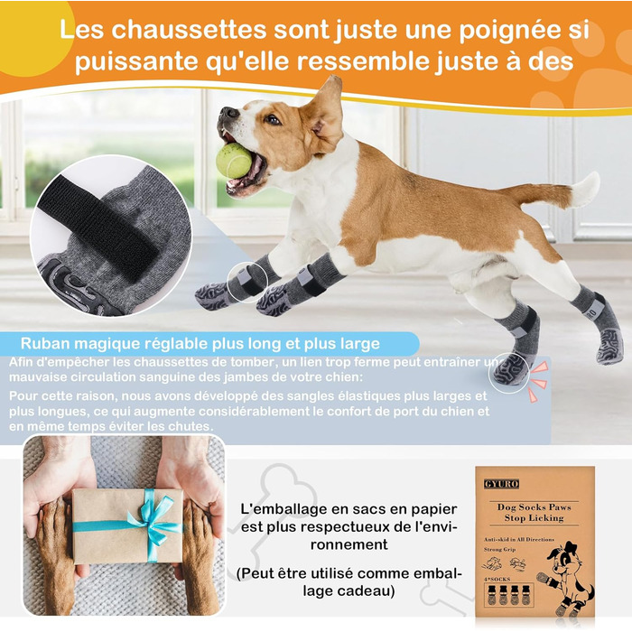 Шкарпетки для собак з неслизькою підошвою та регульованим кріпленням (Сірий, L)