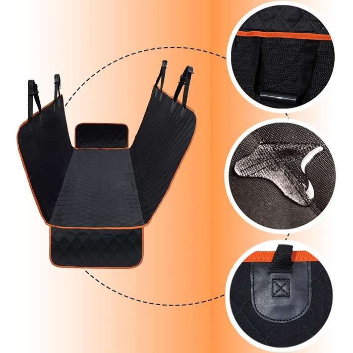 Водонепроникний килимок для собак у машину, захист заднього сидіння, чорний з помаранчевим кантом