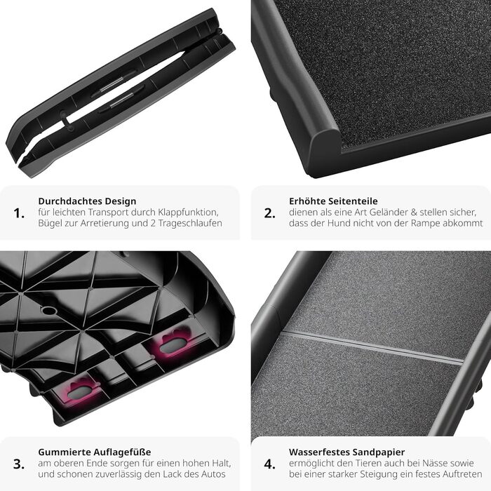 Рампа для собак tectake®: складана, протиковзна, до 90 кг, захист багажника авто, для підйому на ліжко, диван, сходи