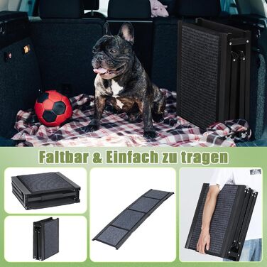 Рампа для собак SMONTER 160 см, автоматично складається, з антиковзким покриттям, для авто, вантажівок та SUV, чорна