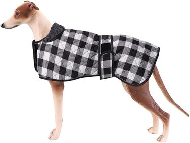Водонепроникний теплий зимовий одяг для собак породи Віндгаунд/Вайппет/Лурчер, з флісовою підкладкою, регульований, розмір S (довжина спини 51-53 см), в клітинку, чорний